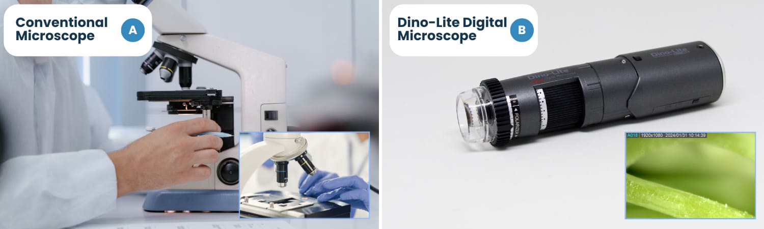 Conventional Microscope vs Dino-Lite